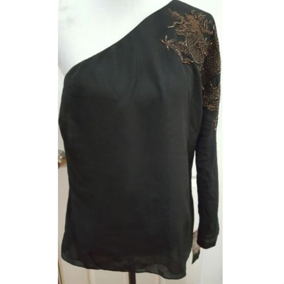 Ralph Lauren Tops - Ralph Lauren Black 1 shoulder Dragon Top Size 12